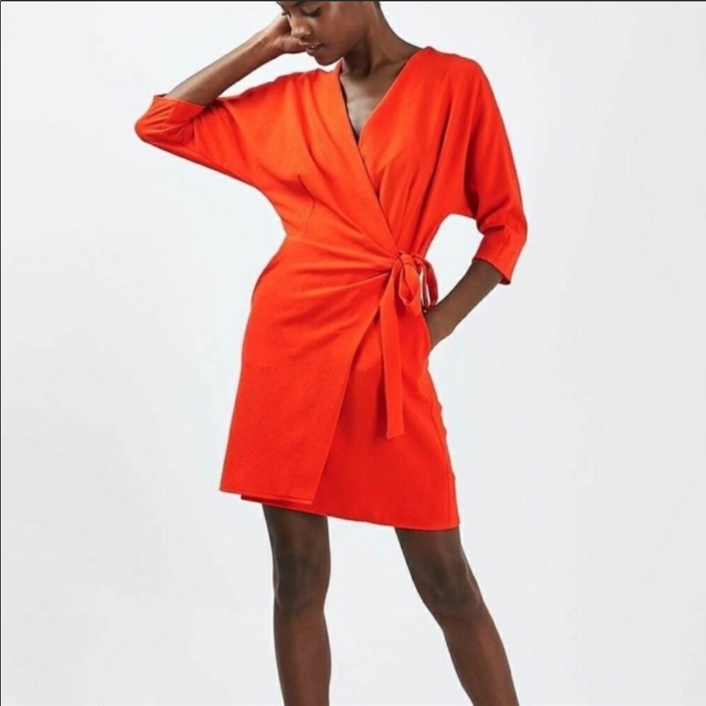 Topshop wrap dress orange red